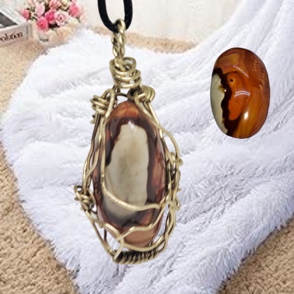 Jasper Hand Wired Pendant with Waxed Black Leather Necklace - Picture 6 of 7